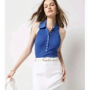 White House Black Market Blue Stretchy ribbed Henley Women's tank Top Size S